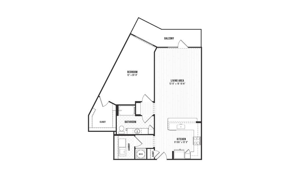 A11 - 1 bedroom floorplan layout with 1 bath and 1005 square feet.