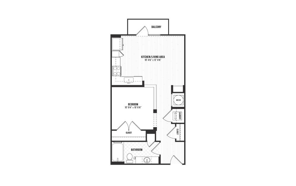 A12 - 1 bedroom floorplan layout with 1 bath and 618 square feet. A12 - 1 bedroom floorplan layout with 1 bath and 618 square feet.