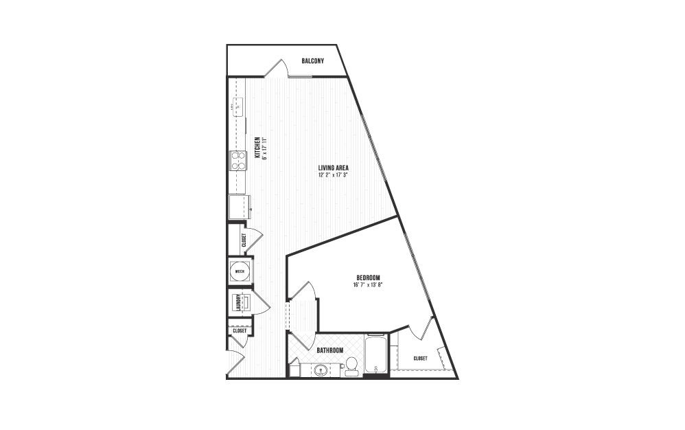 A14 - 1 bedroom floorplan layout with 1 bath and 871 square feet. A14 - 1 bedroom floorplan layout with 1 bath and 871 square feet.