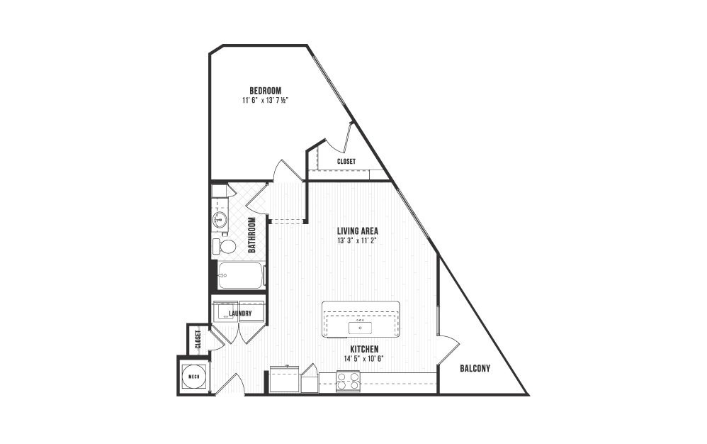 A7 - 1 bedroom floorplan layout with 1 bath and 755 square feet. A7 - 1 bedroom floorplan layout with 1 bath and 755 square feet.
