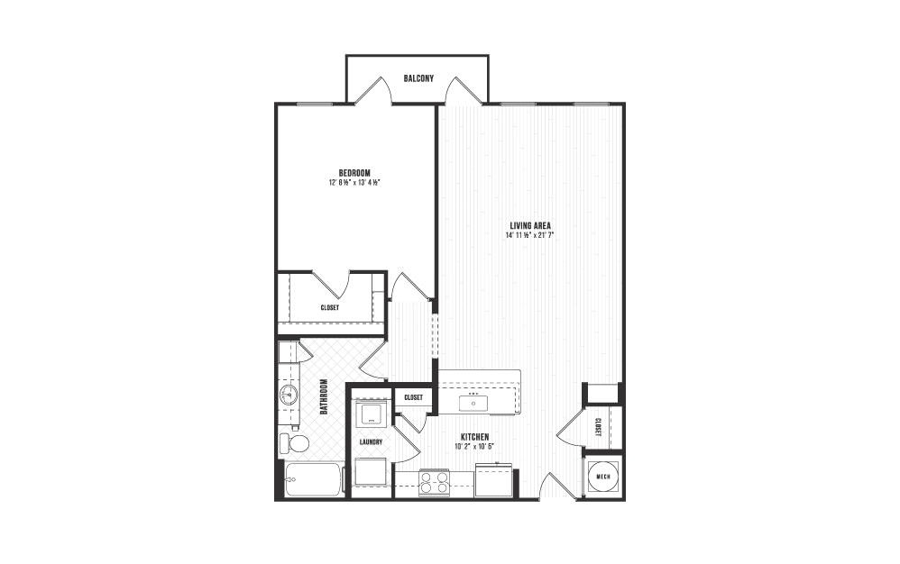 A8 - 1 bedroom floorplan layout with 1 bath and 944 square feet.
