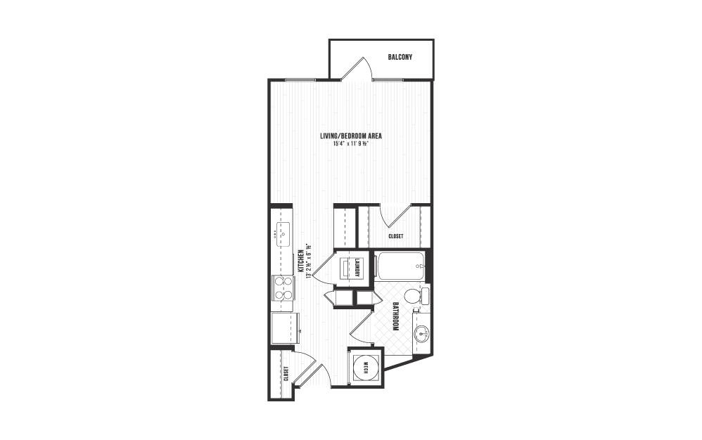 S1 - Studio floorplan layout with 1 bath and 480 square feet. S1 - Studio floorplan layout with 1 bath and 480 square feet.