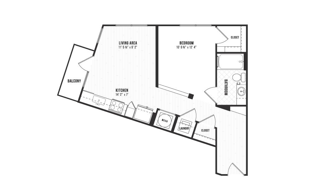 S2 - Studio floorplan layout with 1 bath and 622 square feet.